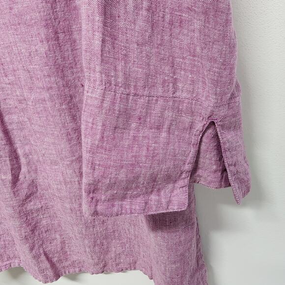 Chicos 4 Linen Tunic Top Size XXL Purple Long Sleeve Collared 1/2 Button Front - Picture 5 of 13